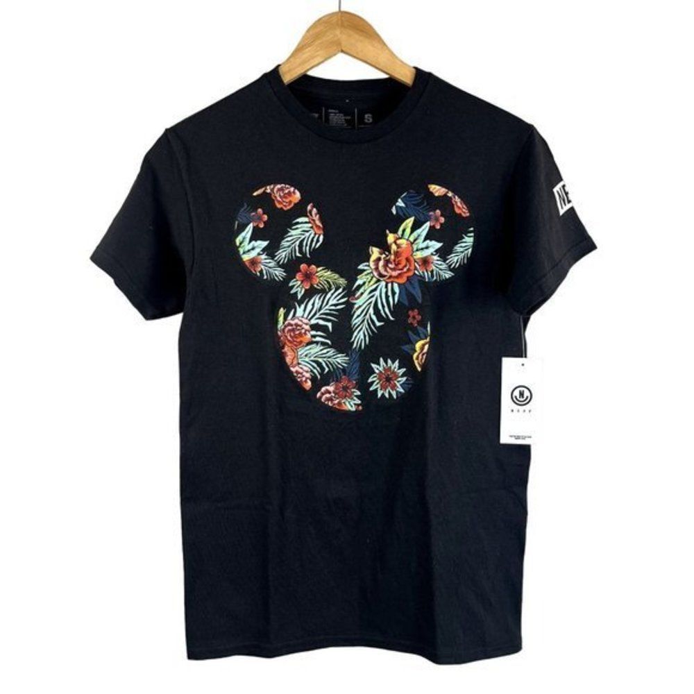 NEFF Disney Men's T-Shirt‎ Black Size Small Floral Tropical MIckey Mouse Graphic